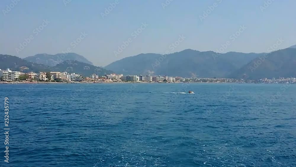The coast of Marmaris in Turkey, the view from the sea The coast of Marmaris in Turkey, the view from the sea