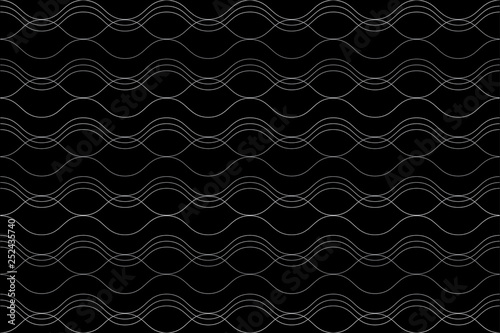 Seamless, abstract background pattern made with curvy thin lines in water / wave abstraction. Decorative, elegant vector art in silver grey and black colors.