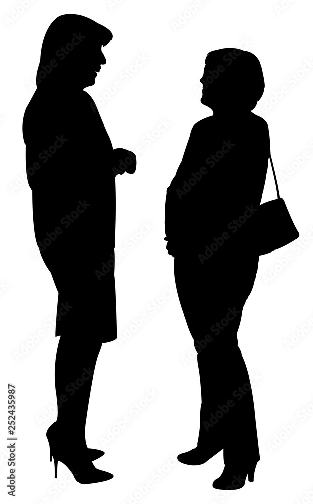 two young women talking, silhouette vector
