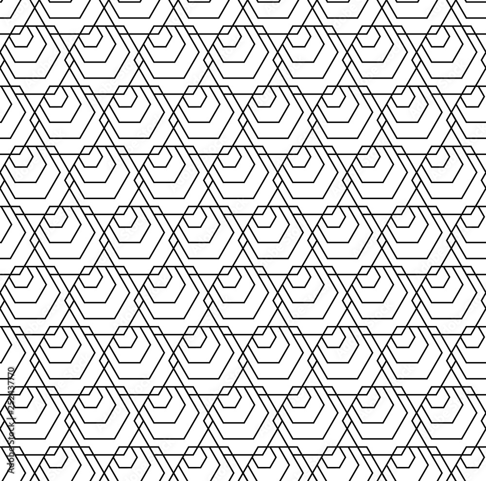 Seamless hexagons pattern. Line geometric texture.