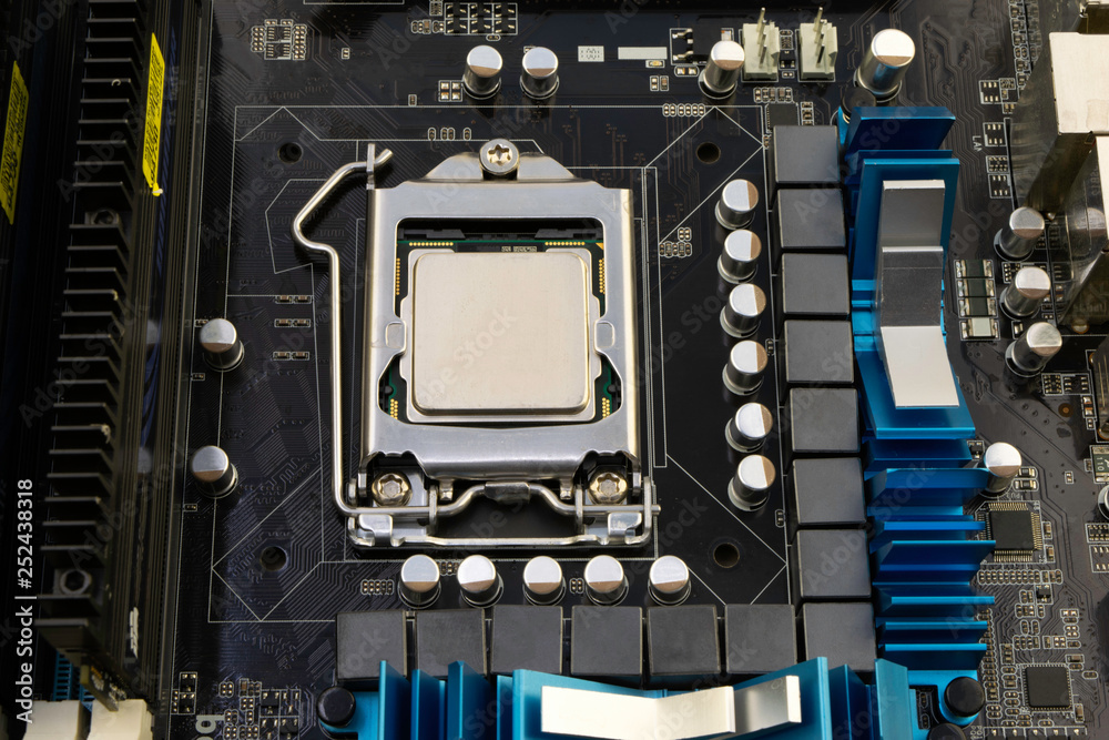 Fototapeta premium computer motherboard, with processor installed on it