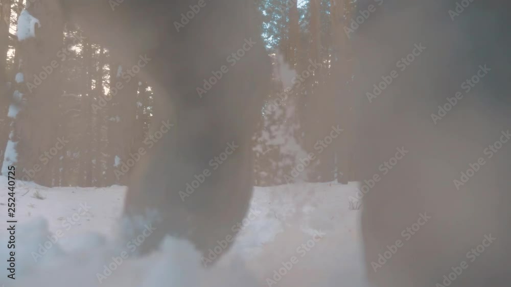 human feet go in deep snow winter. slow motion video. man traveler with backpack walks in the snow forest winter. overcoming difficulties concept problems difficult lifestyle path to success concept human feet go in deep snow winter. slow motion video. man traveler with backpack walks in the snow forest winter. overcoming difficulties concept problems difficult lifestyle path to success concept