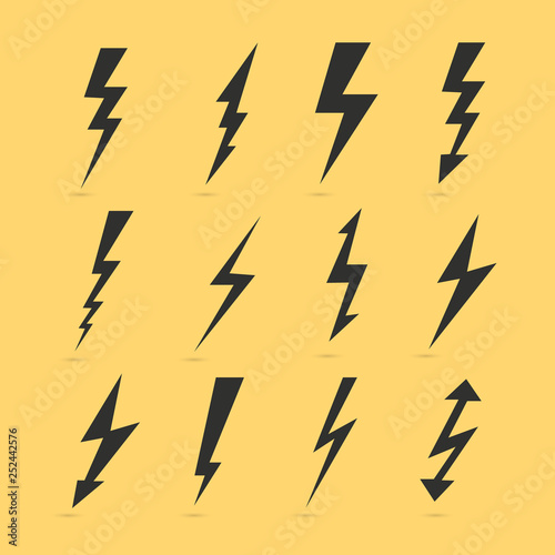  Thunder and bolt lighting. Flash icon isolated on transparent background. Graphic symbol element. 
