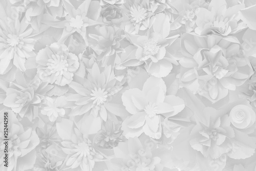 Beautiful white decoration artificial paper flowers background for backdrop.