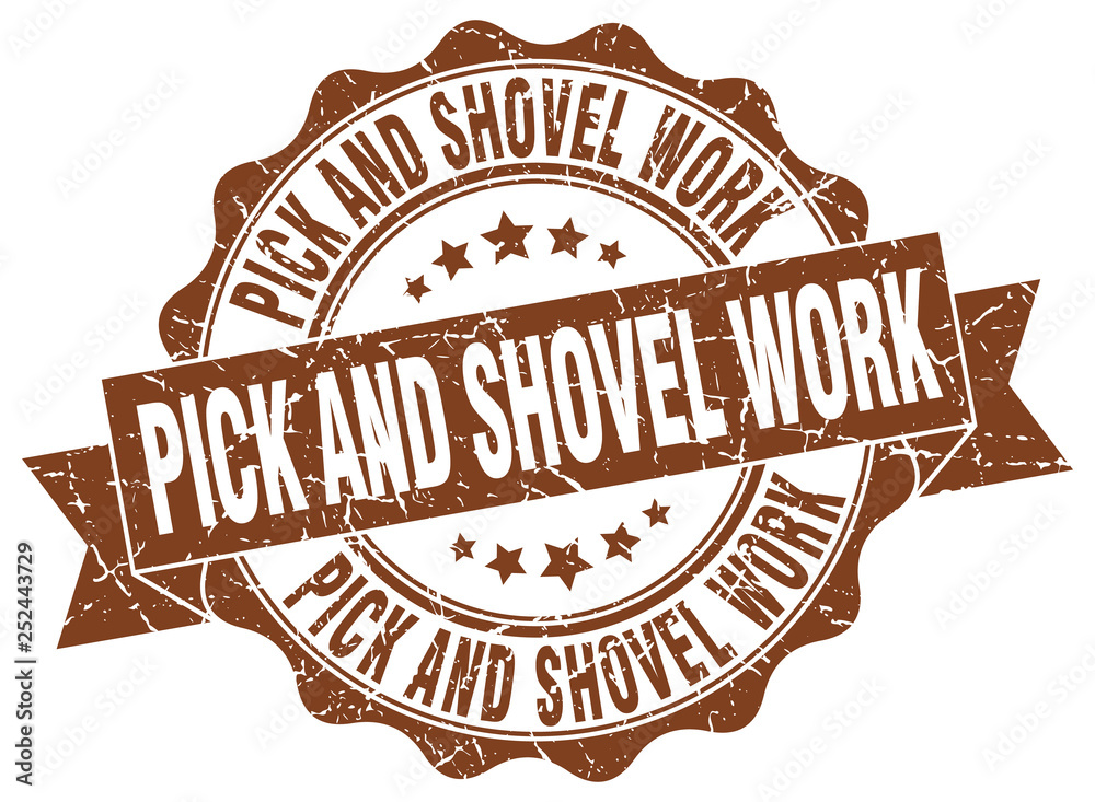 pick and shovel work stamp. sign. seal Stock Vector Adobe Stock