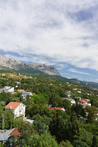 Beautiful view of Alupka village and the top of AI-Petri mountain. Yalta, Crimea