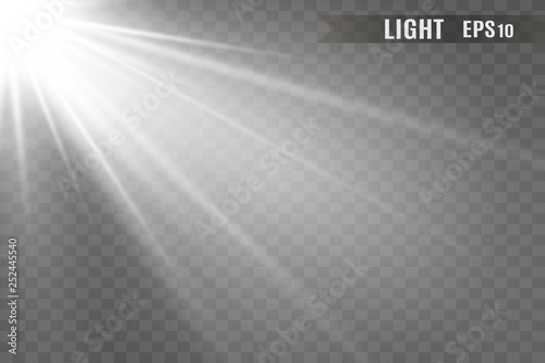 Light sources, concert lighting, spotlights. Concert spotlight with beam, illuminated spotlights for web design illustration.