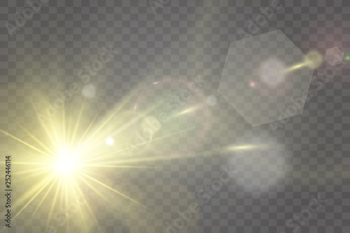 Light sources, concert lighting, spotlights. Concert spotlight with beam, illuminated spotlights for web design illustration.
