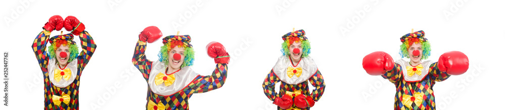 Clown with boxing gloves isolated on white Clown with boxing gloves isolated on white