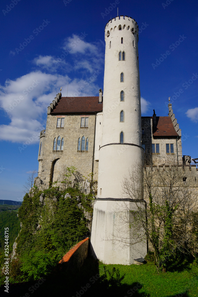 huge tower of lichtenstein castle blue sky