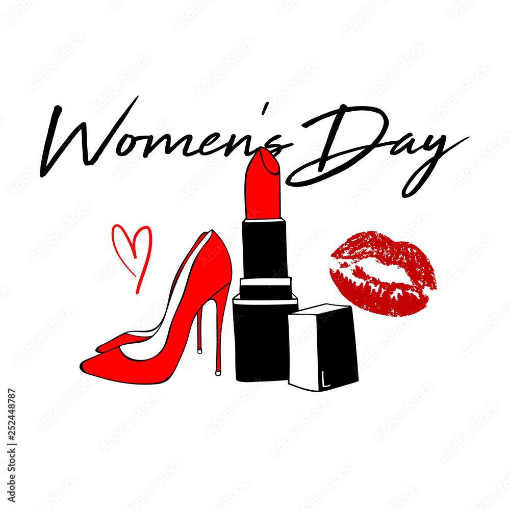 Happy Women's Day Design with Red kiss lips, red lipstick, Women's ...