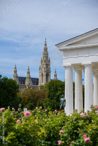 VIENNA, AUSTRIA - AUGUST 11, 2017: People's Garden is a public park in the Innere Stadt first district of Vienna. The garden is part of the Hofburg Palace photo