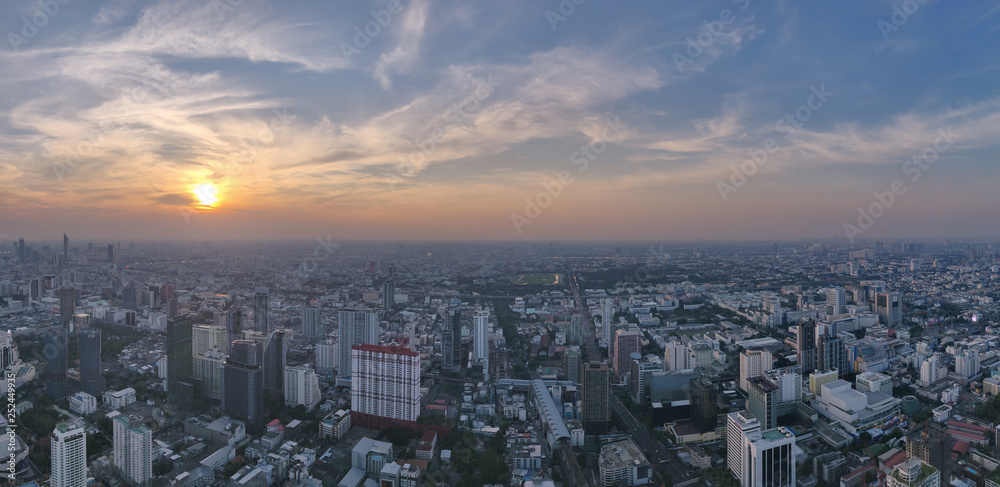 Fototapeta premium Top level city overview cityscape sunset skyline
