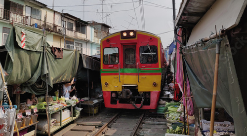 Food market on tracks train thailand © loki