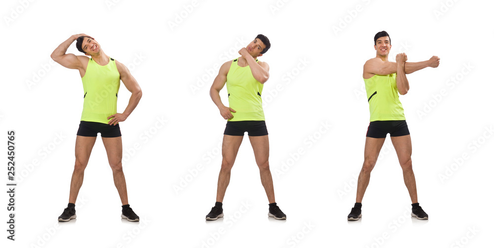 Young man exercising on white Young man exercising on white