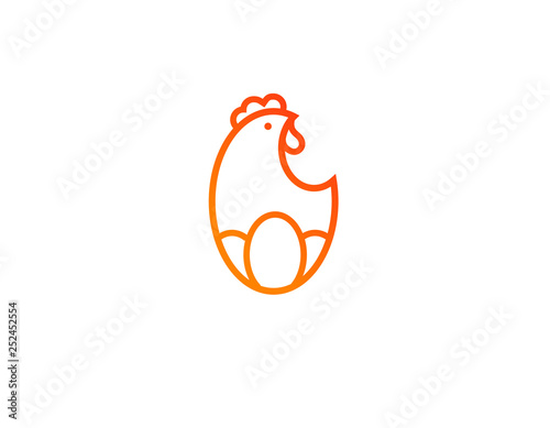 Linear logotype chicken with eggs for the farm