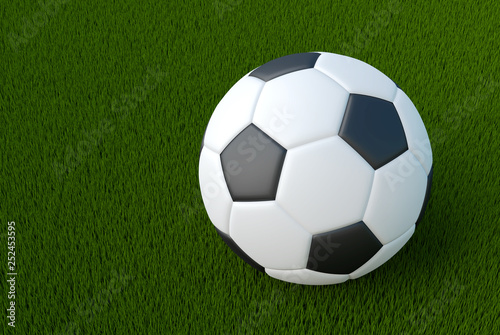 Soccer ball close up 3d render illustration of sport object