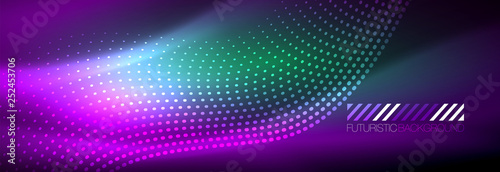 Glowing abstract wave on dark  shiny motion  magic space light. Vector techno abstract background