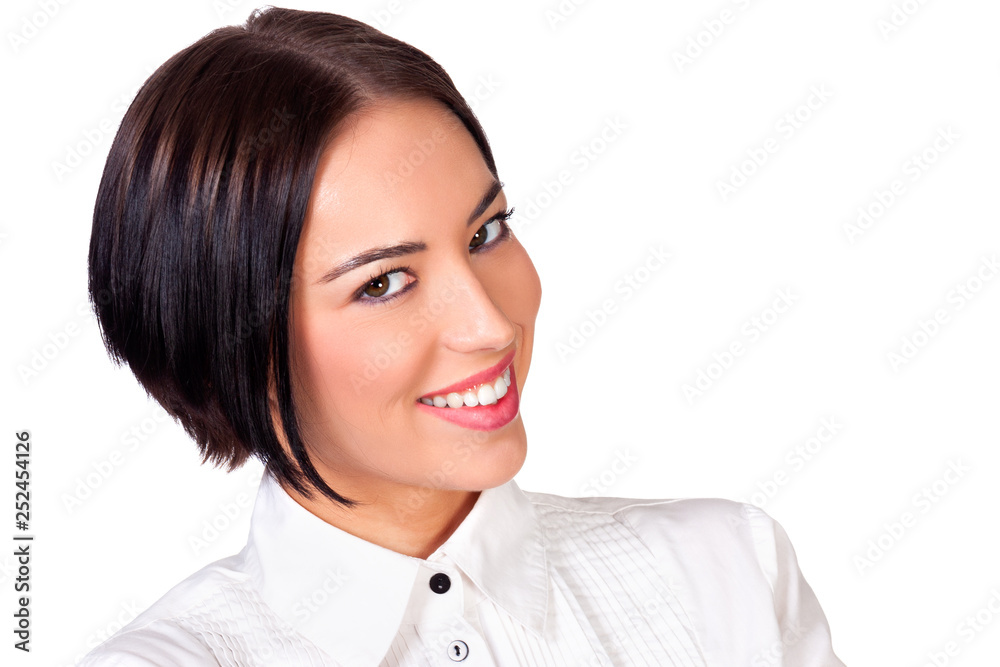 Smiling pretty girl against white background, isolated Smiling pretty girl against white background, isolated