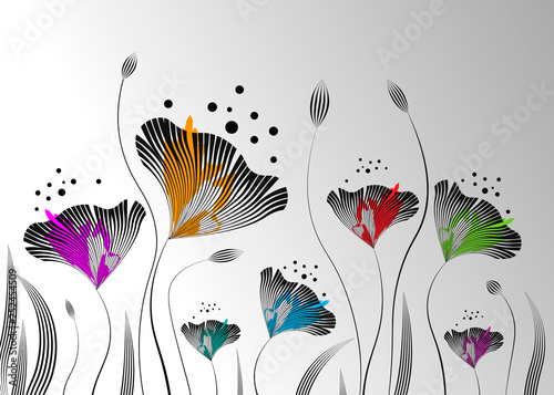 Stylish floral abstract background. Colored Decorative Leaves