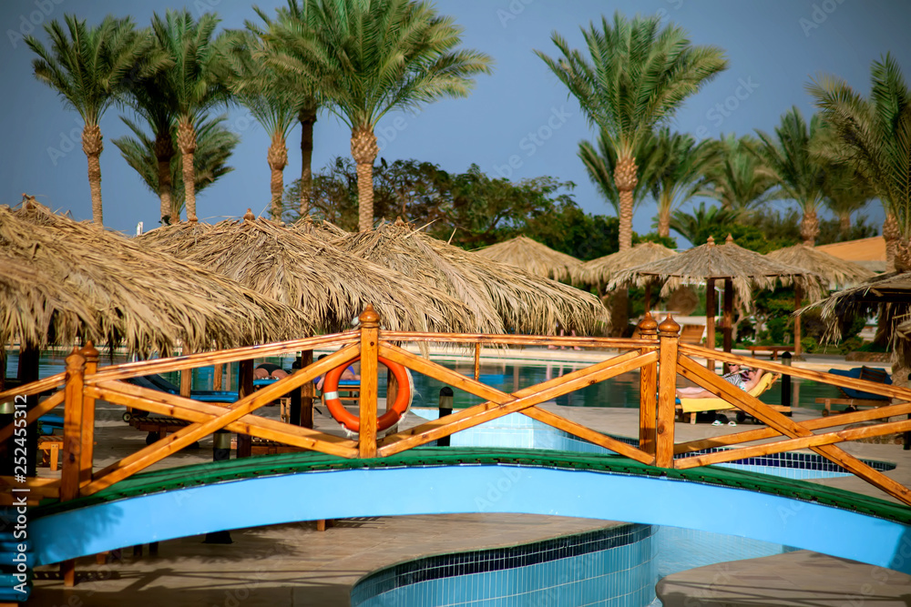 The territory of the beautiful hotel in Hurghada, Egypt