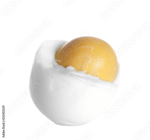 Boiled egg in half isolated on white background