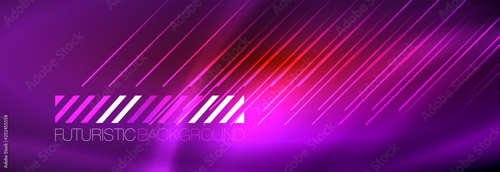 Neon glowing techno lines, hi-tech futuristic abstract background template with lines