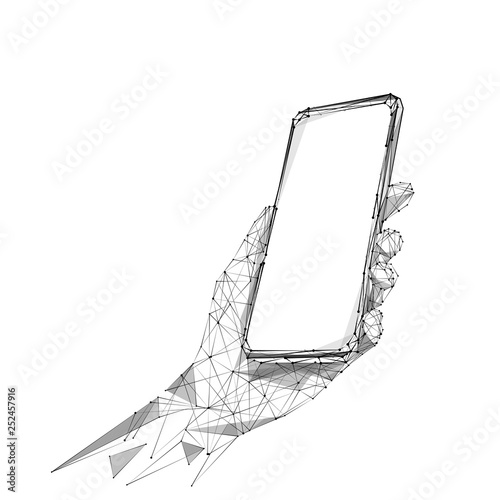 phone in hand low poly BW