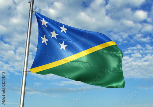 Solomon Islands flag waving sky background 3D illustration