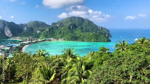 Beautiful tropical island Phi Phi don in Thailand panorama shooting with view point