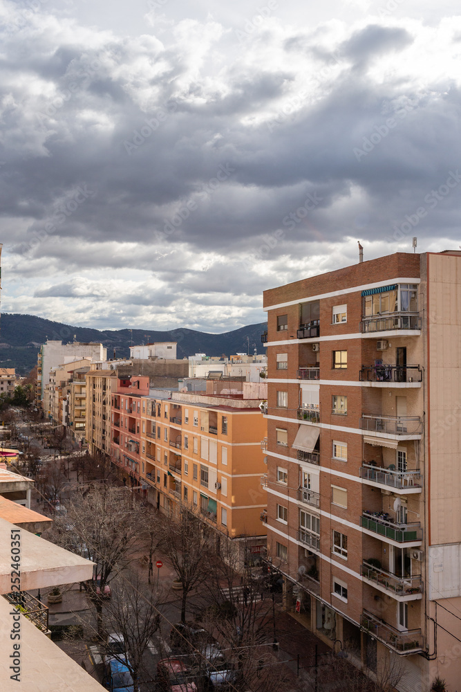 Aerial view of modern spanish residental area. Apartment buildings. Aerial view of modern spanish residental area. Apartment buildings.