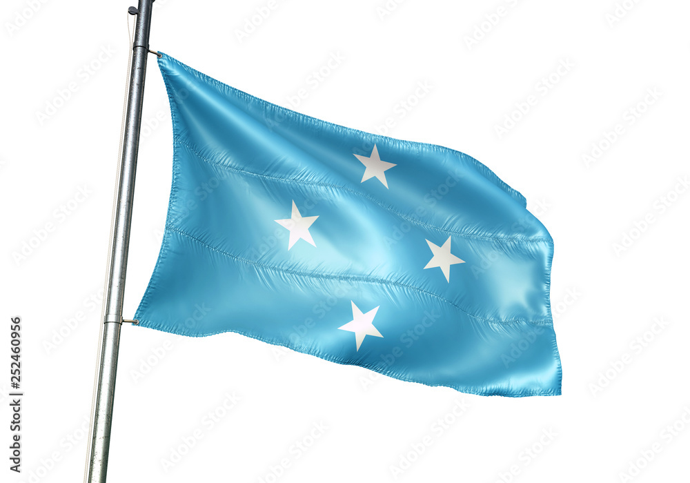 Micronesia flag waving isolated white background 3D illustration