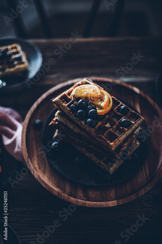 Breakfast Waffles with blueberries photo