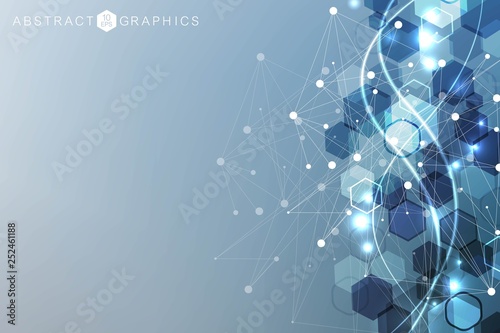 Modern futuristic background of the scientific hexagonal pattern. Virtual abstract background with particle, molecule structure for medical, technology, chemistry, science. Social network vector