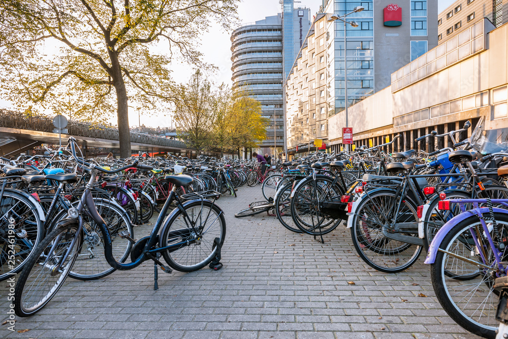 Amsterdam, Netherlands- September 27, 2011: Bicycle parking in the center of Amsterdam.