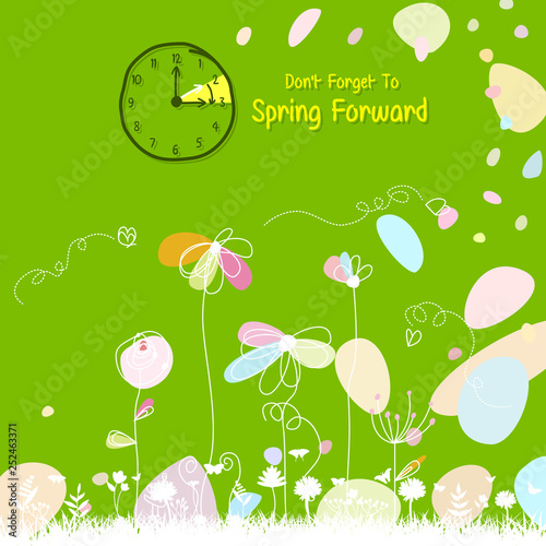 Spring Forward Banner. Daylight Saving Time Reminder - Spring Time Change.