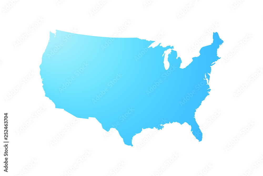 Blue map of the United States of America isolated on white background - Vector.