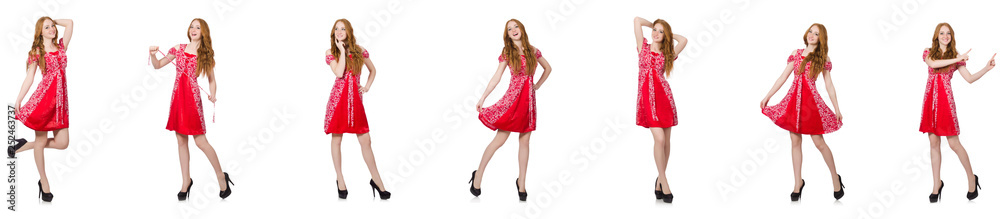 Redhead woman in red dress 