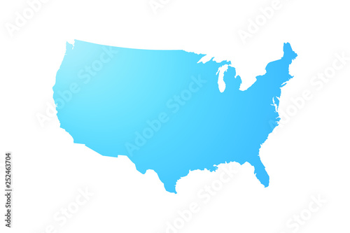 Blue map of the United States of America isolated on white background - Vector.