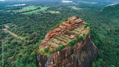 Sigiriya Lion's Rock of Fortress in the middle of the forest in Sri Lanka island
