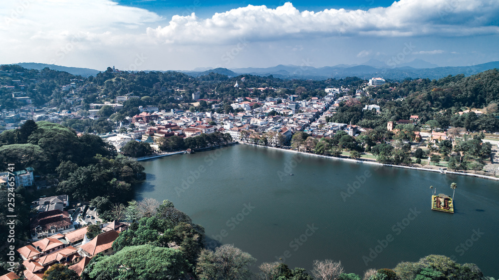 Beautifull areal in cloudy day from the viewpoint on the downtown in Kandy, Sri lanka