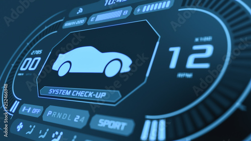 Εκτύπωση καμβά close up view of a futuristic car dashboard (3d render)