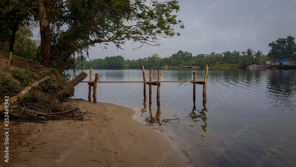 Pier in river at Chi Phat village Cardamon mountains Cambodia