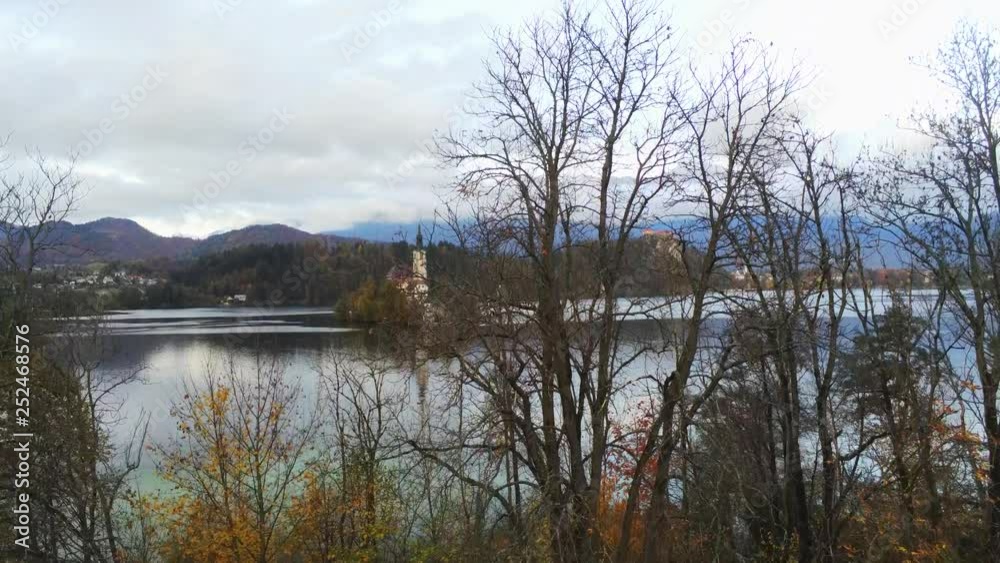 Aerial view of the famous Lake bled with the tiny island and Pilgrimage Church of the Assumption of Maria Aerial view of the famous Lake bled with the tiny island and Pilgrimage Church of the Assumption of Maria