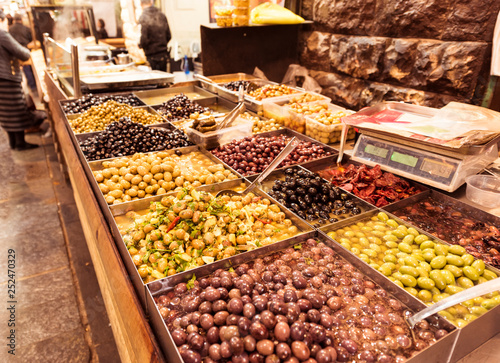 Olive Stall, Mahane Yehuda Market, Jerusalem, Israel, Middle East photo