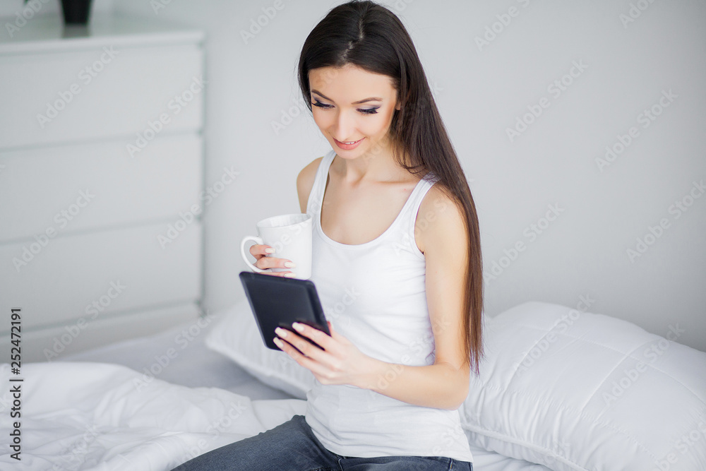Young woman sleeping on the white bed-clothes in bed at home. Relax night morning rest concept Young woman sleeping on the white bed-clothes in bed at home. Relax night morning rest concept