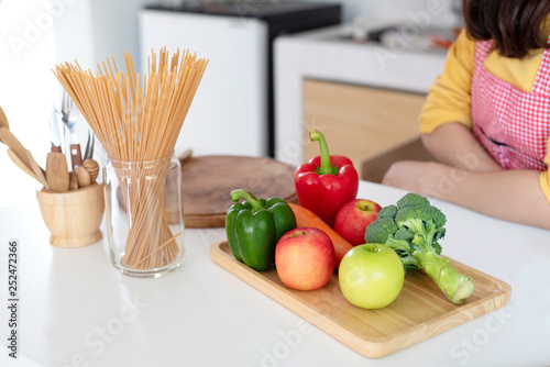 woman prepare vegetables and fruits for make some healthy food