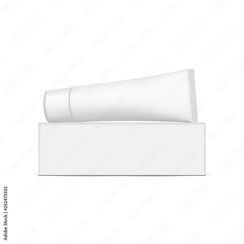 Paper box with plastic tube mockup isolated on white background - front ...