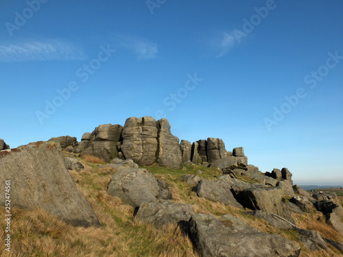 large rugged gritstone outcrop at the bridestones a large rock formation in west yorkshire near todmorden