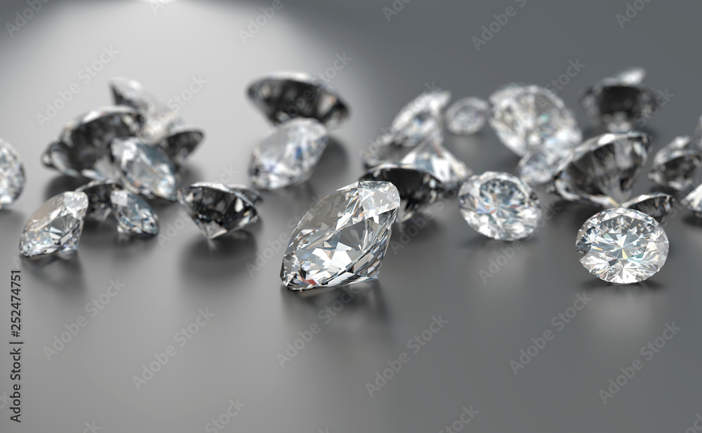 Realistic diamonds on black background, 3D illustration. Realistic diamonds on black background, 3D illustration.